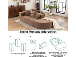 Sofá*DripeX Sofá panorâmico modular 5 lugares - de tecido Chenille marrom - com 6 almofadas - 263x171x66cm Castanho