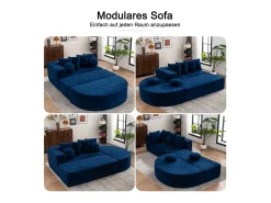 Sofá|DripeX Sofá panorâmico modular 5 lugares - de tecido Chenille - com 6 almofadas - 263x171x66cm Azul