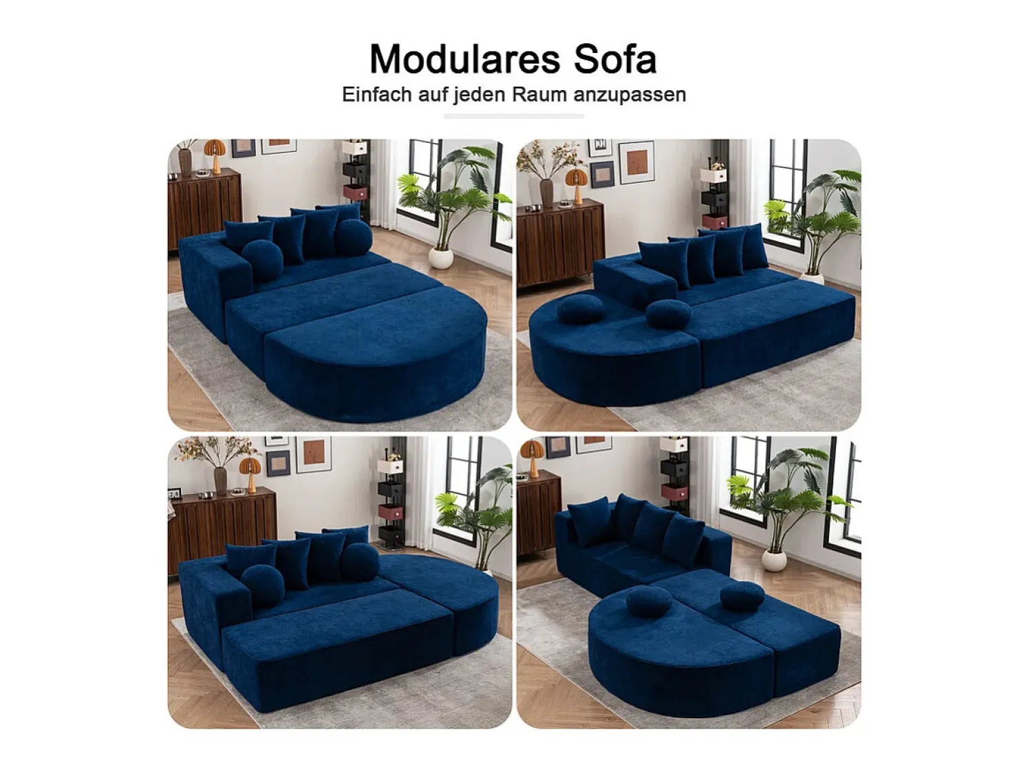 Sofá|DripeX Sofá panorâmico modular 5 lugares - de tecido Chenille - com 6 almofadas - 263x171x66cm Azul