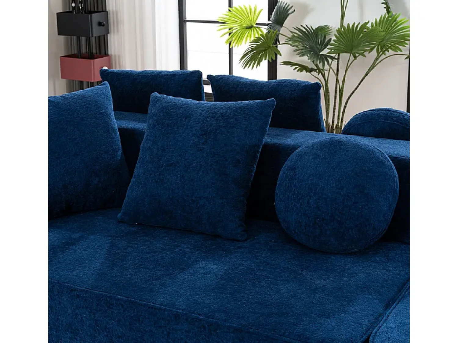 Sofá|DripeX Sofá panorâmico modular 5 lugares - de tecido Chenille - com 6 almofadas - 263x171x66cm Azul