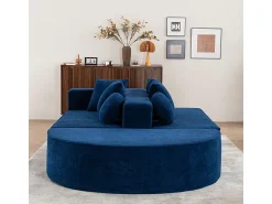 Sofá|DripeX Sofá panorâmico modular 5 lugares - de tecido Chenille - com 6 almofadas - 263x171x66cm Azul