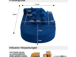 Sofá|DripeX Sofá panorâmico modular 5 lugares - de tecido Chenille - com 6 almofadas - 263x171x66cm Azul