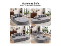 Clearance DripeX Sofá panorâmico modular 5 lugares - de tecido Chenille cinza - com 6 almofadas - 263x171x66cm Cinzento