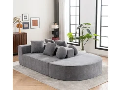 Clearance DripeX Sofá panorâmico modular 5 lugares - de tecido Chenille cinza - com 6 almofadas - 263x171x66cm Cinzento