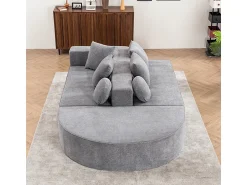 Clearance DripeX Sofá panorâmico modular 5 lugares - de tecido Chenille cinza - com 6 almofadas - 263x171x66cm Cinzento