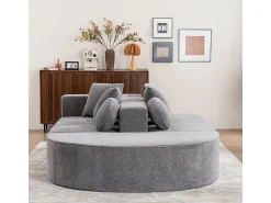 Clearance DripeX Sofá panorâmico modular 5 lugares - de tecido Chenille cinza - com 6 almofadas - 263x171x66cm Cinzento