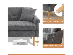 DripeX Sofá para 2 pessoas em tecido Chenille cinza - com 2 travesseiros - apoios de braços acolchoados - 20cm pés de madeira maciça -162x74x77cm^ Sofá