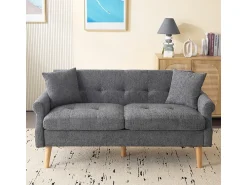 DripeX Sofá para 2 pessoas em tecido Chenille cinza - com 2 travesseiros - apoios de braços acolchoados - 20cm pés de madeira maciça -162x74x77cm^ Sofá