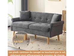 DripeX Sofá para 2 pessoas em tecido Chenille cinza - com 2 travesseiros - apoios de braços acolchoados - 20cm pés de madeira maciça -162x74x77cm^ Sofá