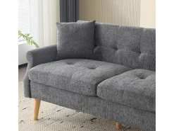 DripeX Sofá para 2 pessoas em tecido Chenille cinza - com 2 travesseiros - apoios de braços acolchoados - 20cm pés de madeira maciça -162x74x77cm^ Sofá