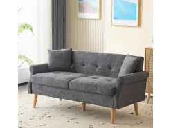 DripeX Sofá para 2 pessoas em tecido Chenille cinza - com 2 travesseiros - apoios de braços acolchoados - 20cm pés de madeira maciça -162x74x77cm^ Sofá