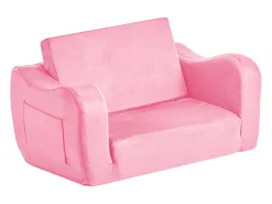 Discount Sofá para Crianças SucceBuy 2-em-1 Convertível em Chaise Longue, Sofá-cama Dobrável e Macio, com Apoios de Braço, em Esponja 28D e Pelo Curto, , M Rosa
