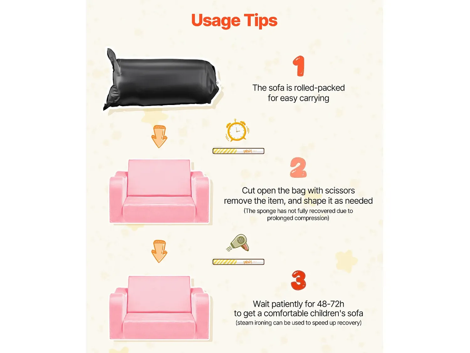 Discount Sofá para Crianças SucceBuy 2-em-1 Convertível em Chaise Longue, Sofá-cama Dobrável e Macio, com Apoios de Braço, em Esponja 28D e Pelo Curto, , M Rosa