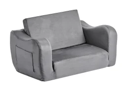 Sofá para Crianças SucceBuy 2-em-1 Convertível em Chaise Longue, Sofá-cama Dobrável e Macio, com Apoios de Braço, em Esponja 28D e Pelo Curto, Cinza, M^ Sofá