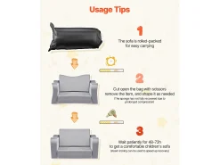 Sofá para Crianças SucceBuy 2-em-1 Convertível em Chaise Longue, Sofá-cama Dobrável e Macio, com Apoios de Braço, em Esponja 28D e Pelo Curto, Cinza, M^ Sofá