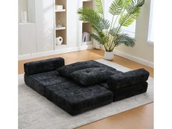 Sofá* Sofá de 1 lugar - Sofá dobrável com encosto e almofadas - chenille Preto