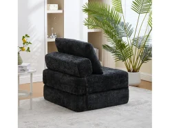 Sofá* Sofá de 1 lugar - Sofá dobrável com encosto e almofadas - chenille Preto