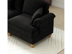Sofá|Hauss Spole Sofá de 3 lugares com apoio lombar - Apoio para os pés móvel - Tecido chenille Preto