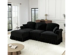 Sofá|Hauss Spole Sofá de 3 lugares com apoio lombar - Apoio para os pés móvel - Tecido chenille Preto