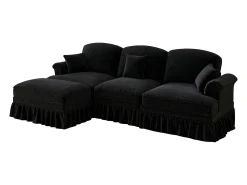 Sofá|Hauss Spole Sofá de 3 lugares com apoio lombar - Apoio para os pés móvel - Tecido chenille Preto