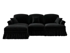 Sofá|Hauss Spole Sofá de 3 lugares com apoio lombar - Apoio para os pés móvel - Tecido chenille Preto