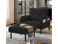 Sofá| Sofá reto - Poltrona com braços e bolsos laterais - bombazine - para sala de estar e quarto Preto