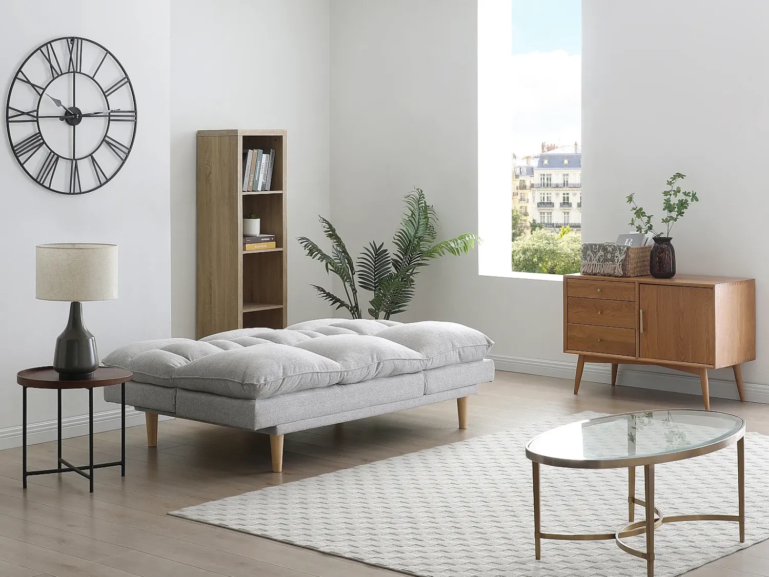 Sofá*Vente-unique Sofá reclinável de 3 lugares conversível com clique-claque de tecido clique-claque tipo PALOBU Cinzento claro