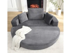 Sofá|ModernLuxe Sofá redondo dobrável 173x176x40cm - con almofada - tecido de veludo canelado - cinza Cinzento