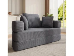 Sofá|ModernLuxe Sofá redondo dobrável 173x176x40cm - con almofada - tecido de veludo canelado - cinza Cinzento