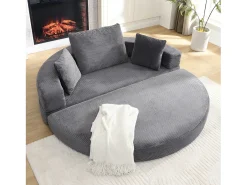 Sofá|ModernLuxe Sofá redondo dobrável 173x176x40cm - con almofada - tecido de veludo canelado - cinza Cinzento