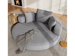 Sofá|ModernLuxe Sofá redondo dobrável 173x176x40cm - con almofada - tecido de veludo canelado - cinza Cinzento