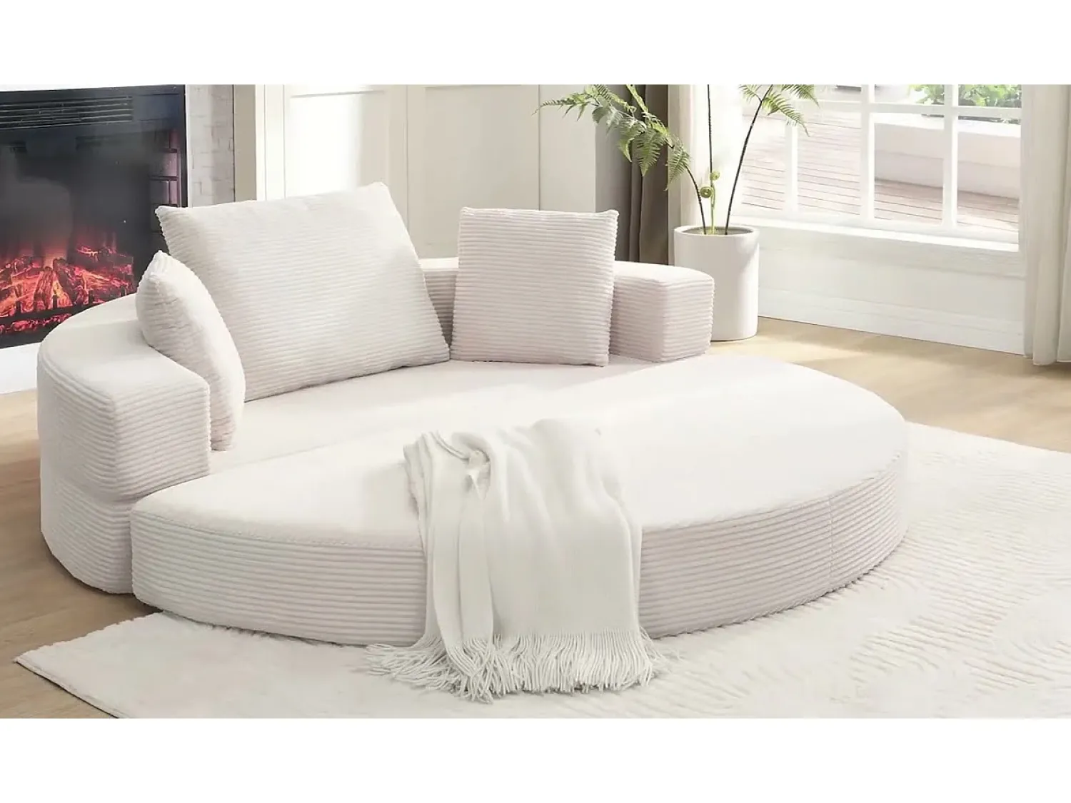 Sofá|ModernLuxe Sofá redondo dobrável 173x176x40cm - con almofada - tecido de veludo canelado - cinza Cinzento