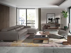 Sofá|Angel Cerda Sofá relax chaise longue direito em pele cinzenta escura 6126 Bege