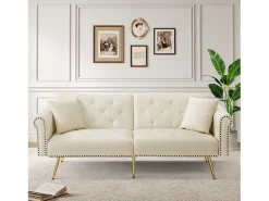 New Sofá Relaxante - Sofá com Encosto e Braços Ajustáveis - 6 Pernas em Metal - para Sala de Estar e Quarto Bege