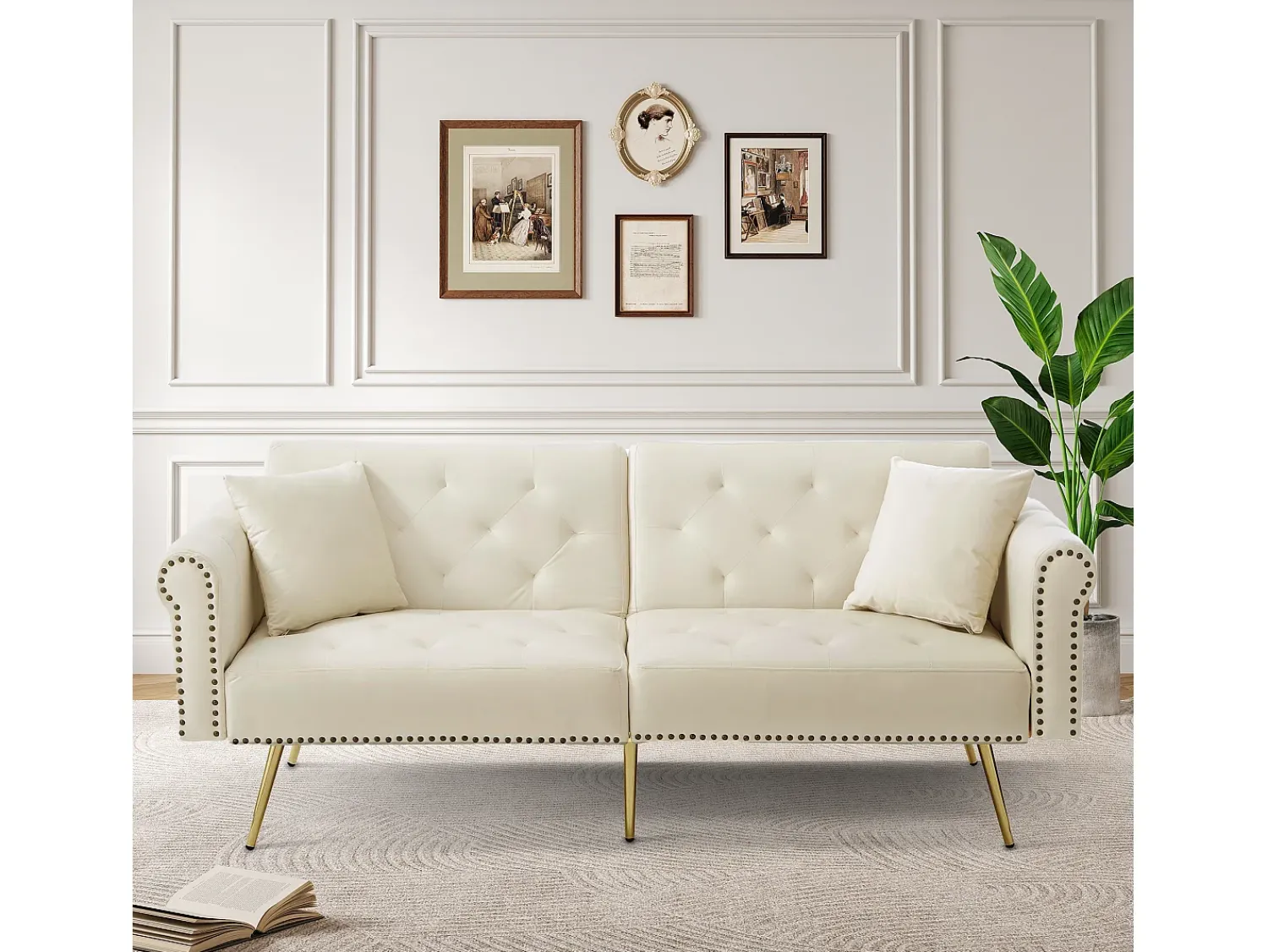 New Sofá Relaxante - Sofá com Encosto e Braços Ajustáveis - 6 Pernas em Metal - para Sala de Estar e Quarto Bege