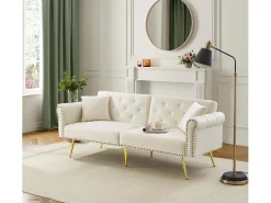 New Sofá Relaxante - Sofá com Encosto e Braços Ajustáveis - 6 Pernas em Metal - para Sala de Estar e Quarto Bege