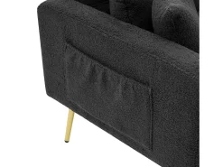 Sofá Relaxante Cinza - Sofá com Almofadas e Bolsos de Arrumação - Pernas Douradas - para Sala e Quarto^ Sofá
