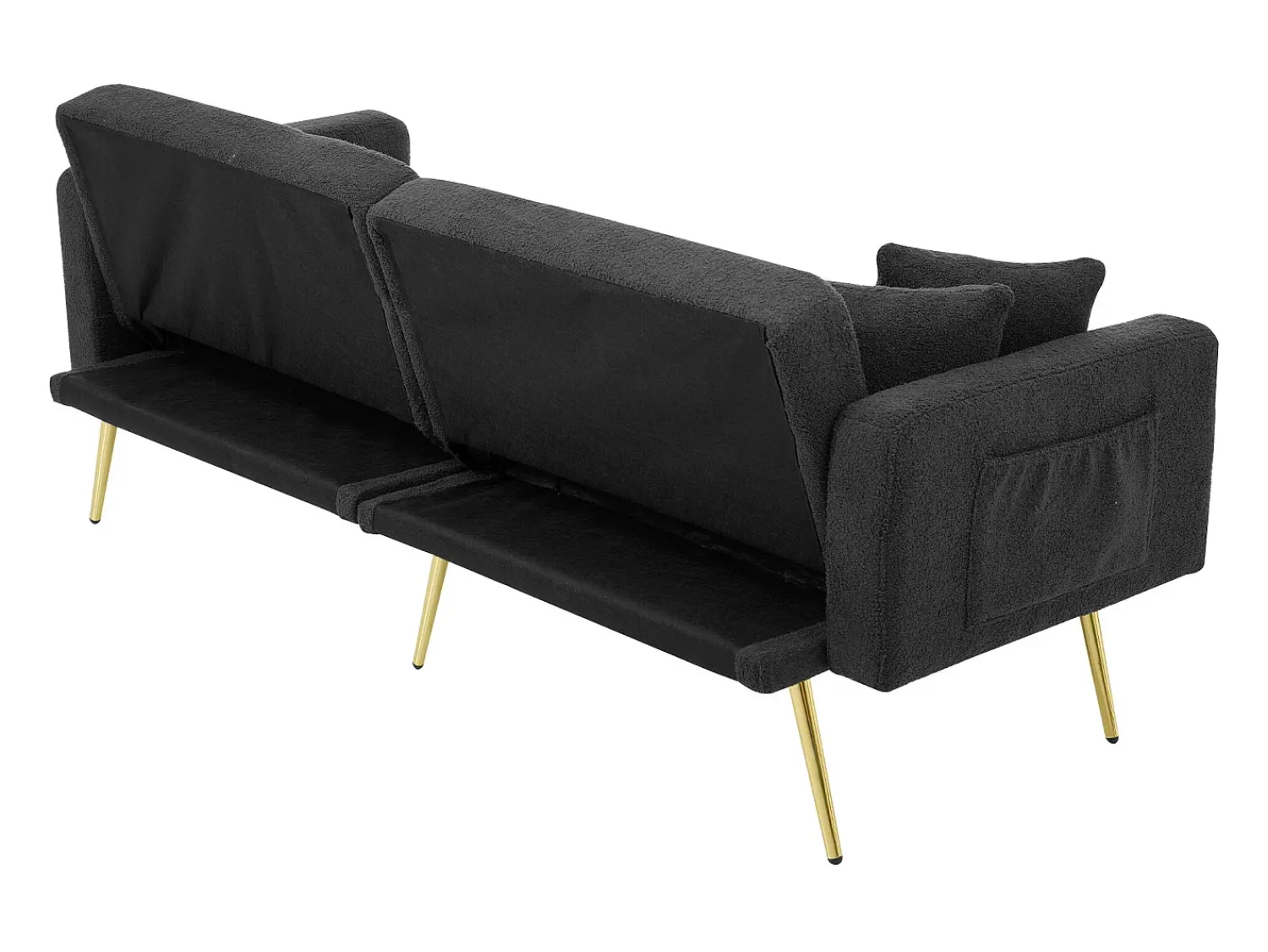 Sofá Relaxante Cinza - Sofá com Almofadas e Bolsos de Arrumação - Pernas Douradas - para Sala e Quarto^ Sofá