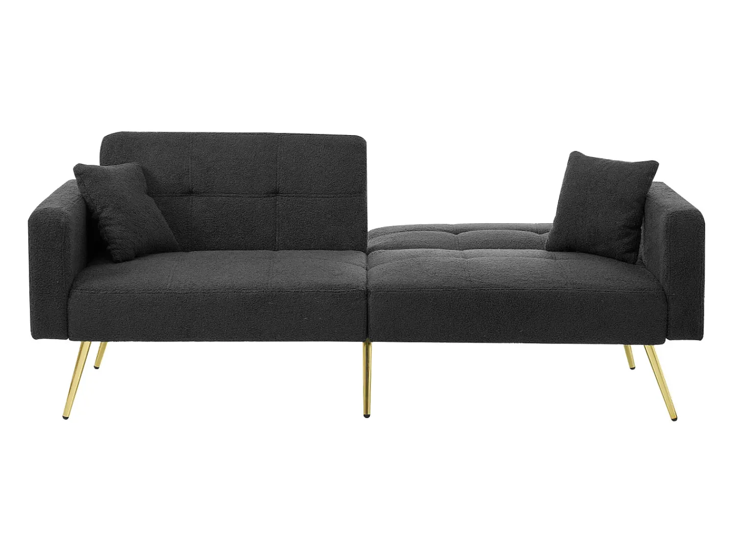 Sofá Relaxante Cinza - Sofá com Almofadas e Bolsos de Arrumação - Pernas Douradas - para Sala e Quarto^ Sofá