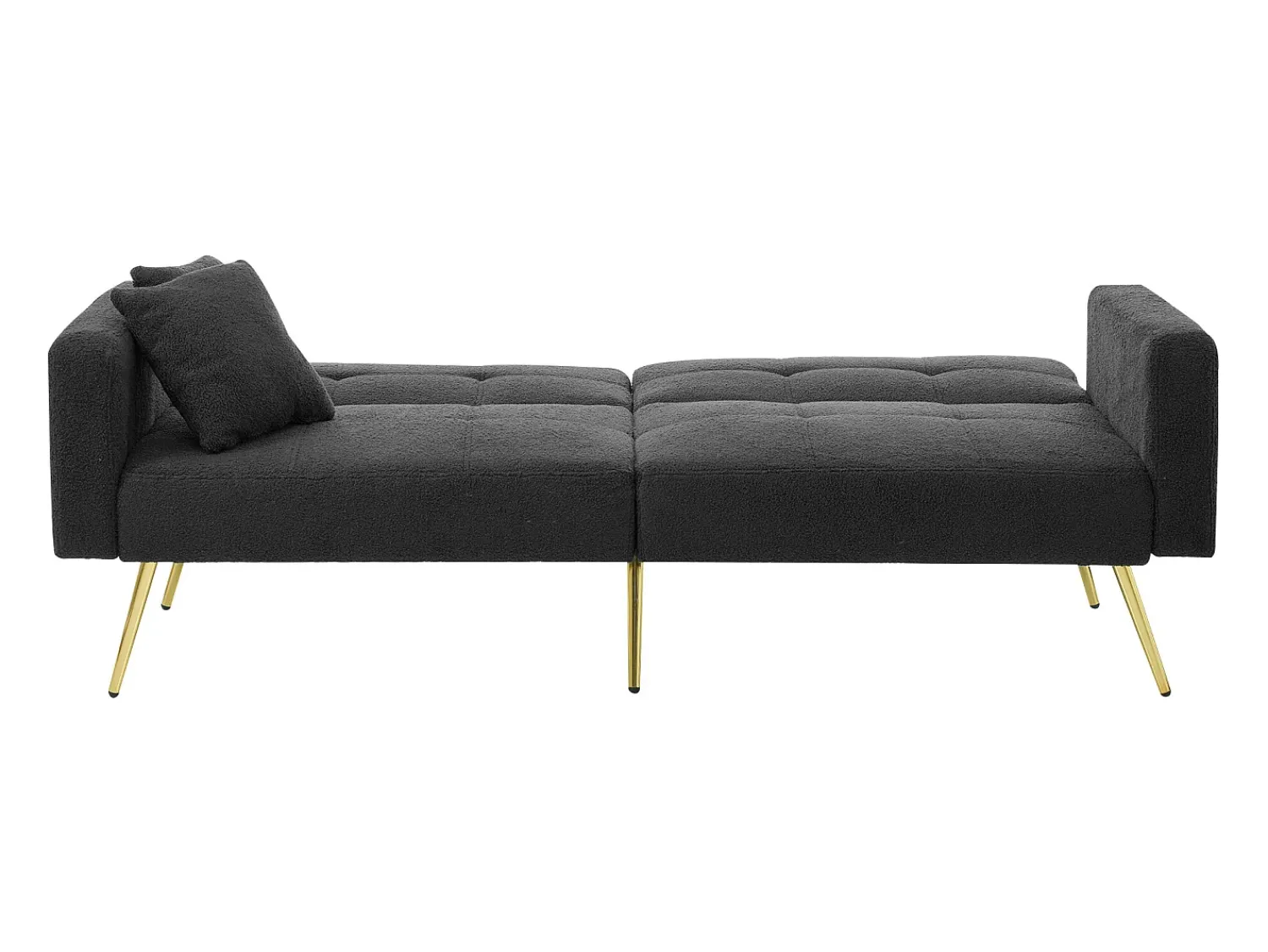 Sofá Relaxante Cinza - Sofá com Almofadas e Bolsos de Arrumação - Pernas Douradas - para Sala e Quarto^ Sofá