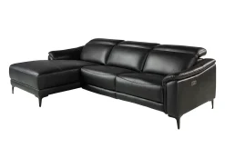 Sofá|Angel Cerda Sofá relaxante com chaise longue esquerda em pele preta 6206 Preto