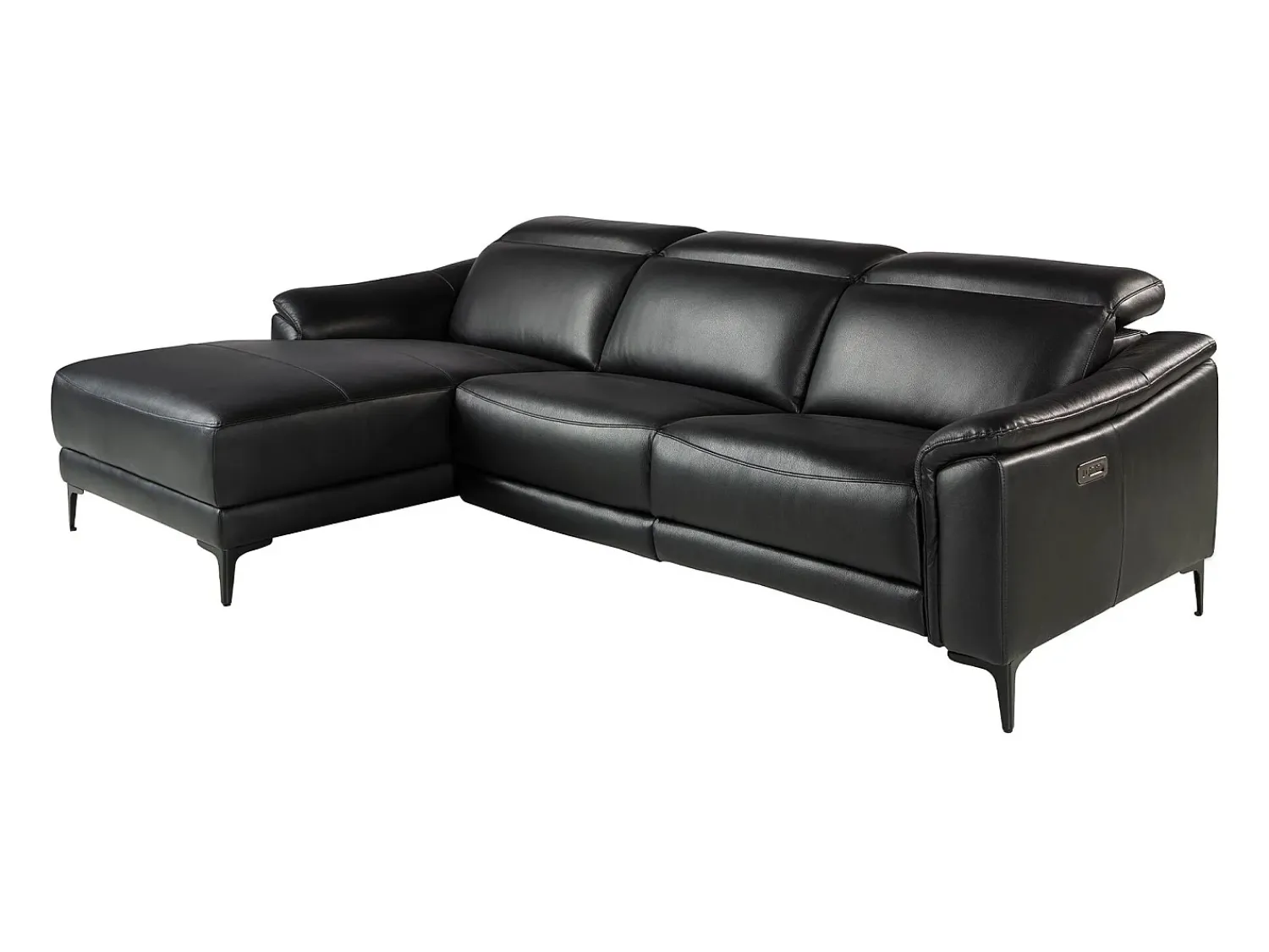 Sofá|Angel Cerda Sofá relaxante com chaise longue esquerda em pele preta 6206 Preto