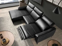 Sofá|Angel Cerda Sofá relaxante com chaise longue esquerda em pele preta 6206 Preto