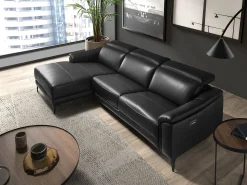 Sofá|Angel Cerda Sofá relaxante com chaise longue esquerda em pele preta 6206 Preto