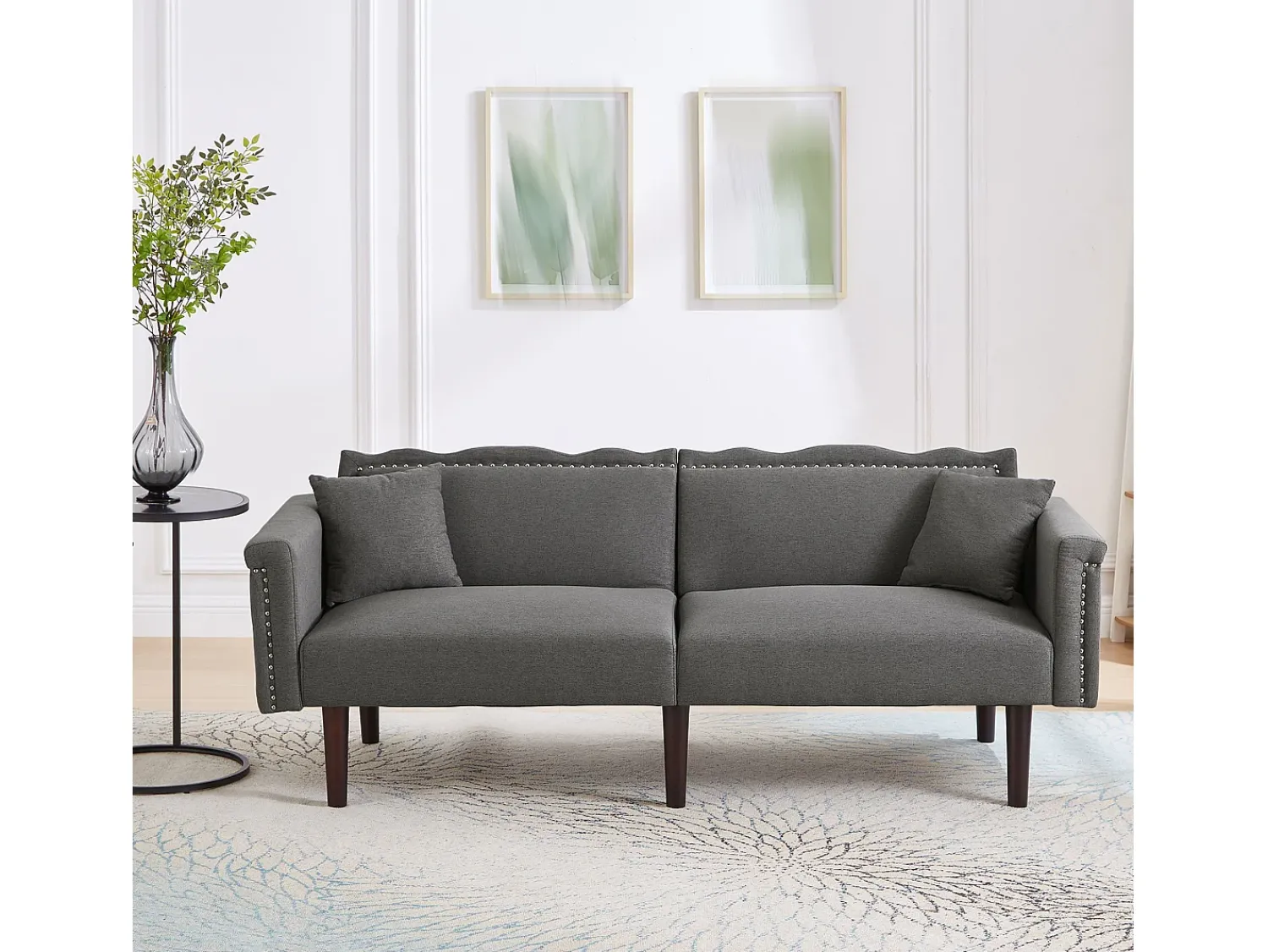 Sofá* Sofá Relaxation algodão e linho - Sofá com encosto ajustável e 6 pernas em madeira - para sala de estar e quarto Cinzento