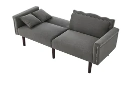 Sofá* Sofá Relaxation algodão e linho - Sofá com encosto ajustável e 6 pernas em madeira - para sala de estar e quarto Cinzento