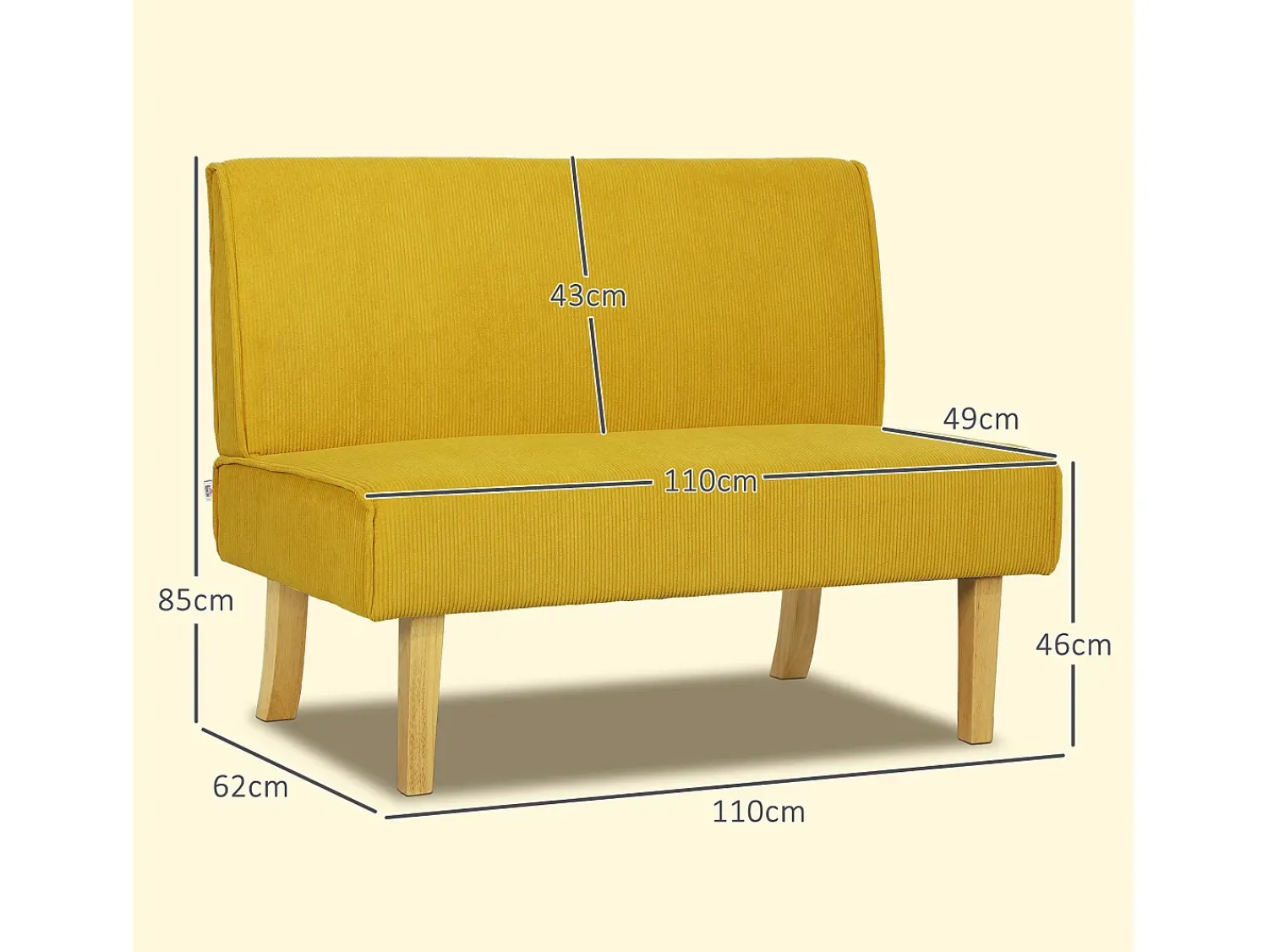 Sofá| Sofá reto - Sofá com encosto e pés em madeira - para quarto e sala de estar Amarelo
