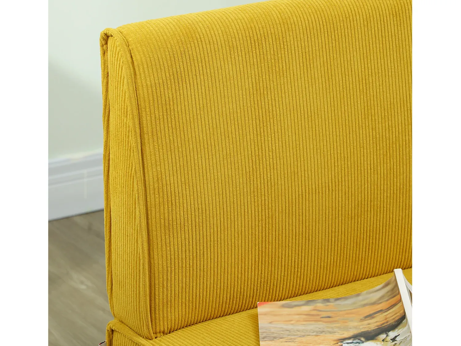 Sofá| Sofá reto - Sofá com encosto e pés em madeira - para quarto e sala de estar Amarelo