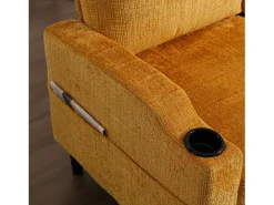 Clearance Hauss Spole Sofá reto de 4 lugares com apoio para os pés, bolsos laterais e suporte para copos 196,5 x 75 x 77 cm Amarelo