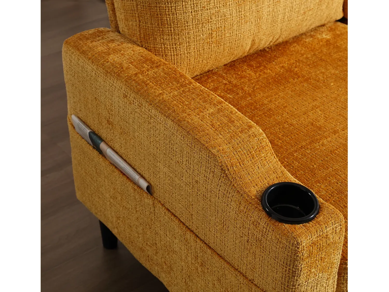 Clearance Hauss Spole Sofá reto de 4 lugares com apoio para os pés, bolsos laterais e suporte para copos 196,5 x 75 x 77 cm Amarelo